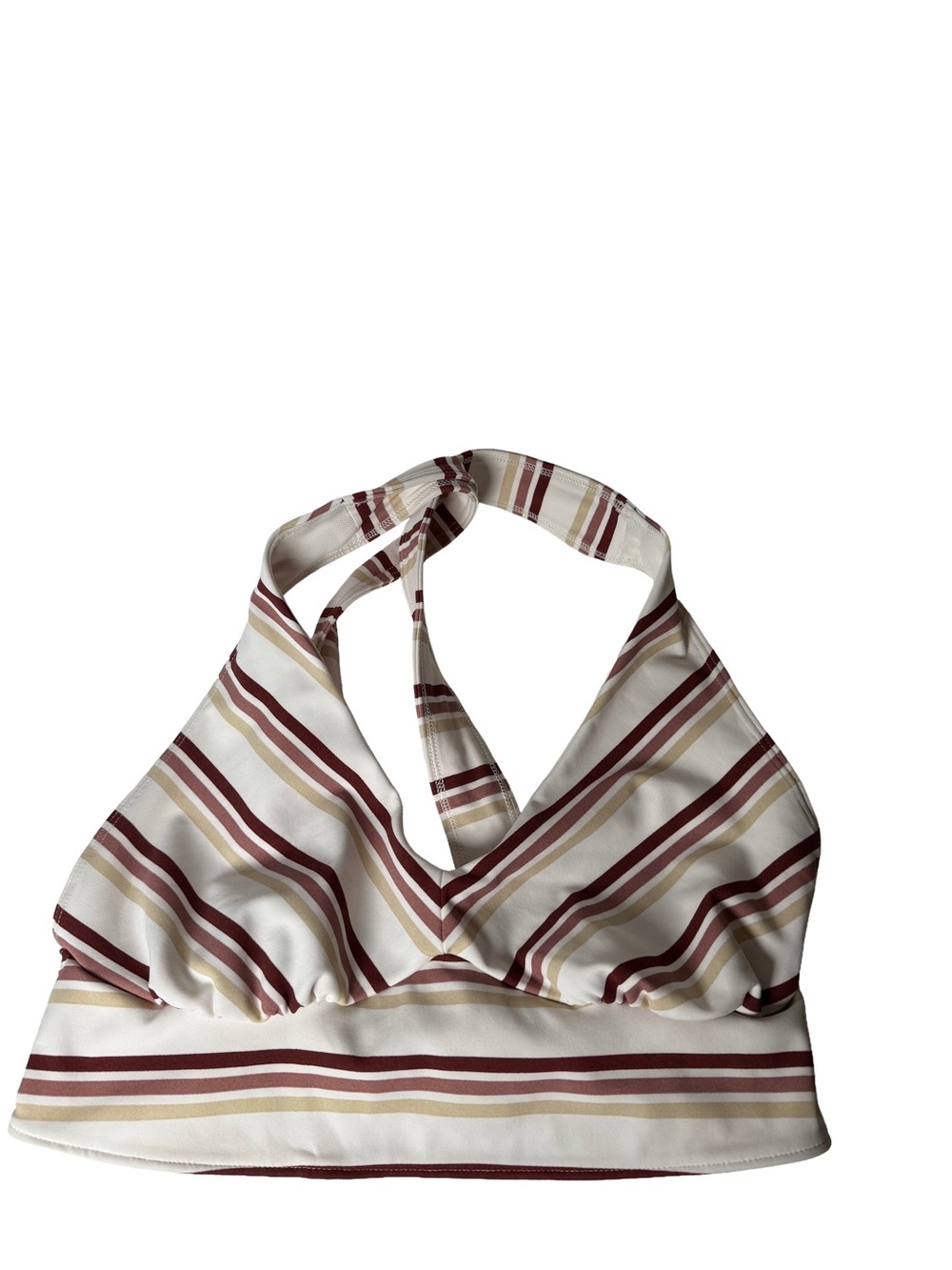 Free People Striped Sport Bra in Cream, Burgundy, and Tan